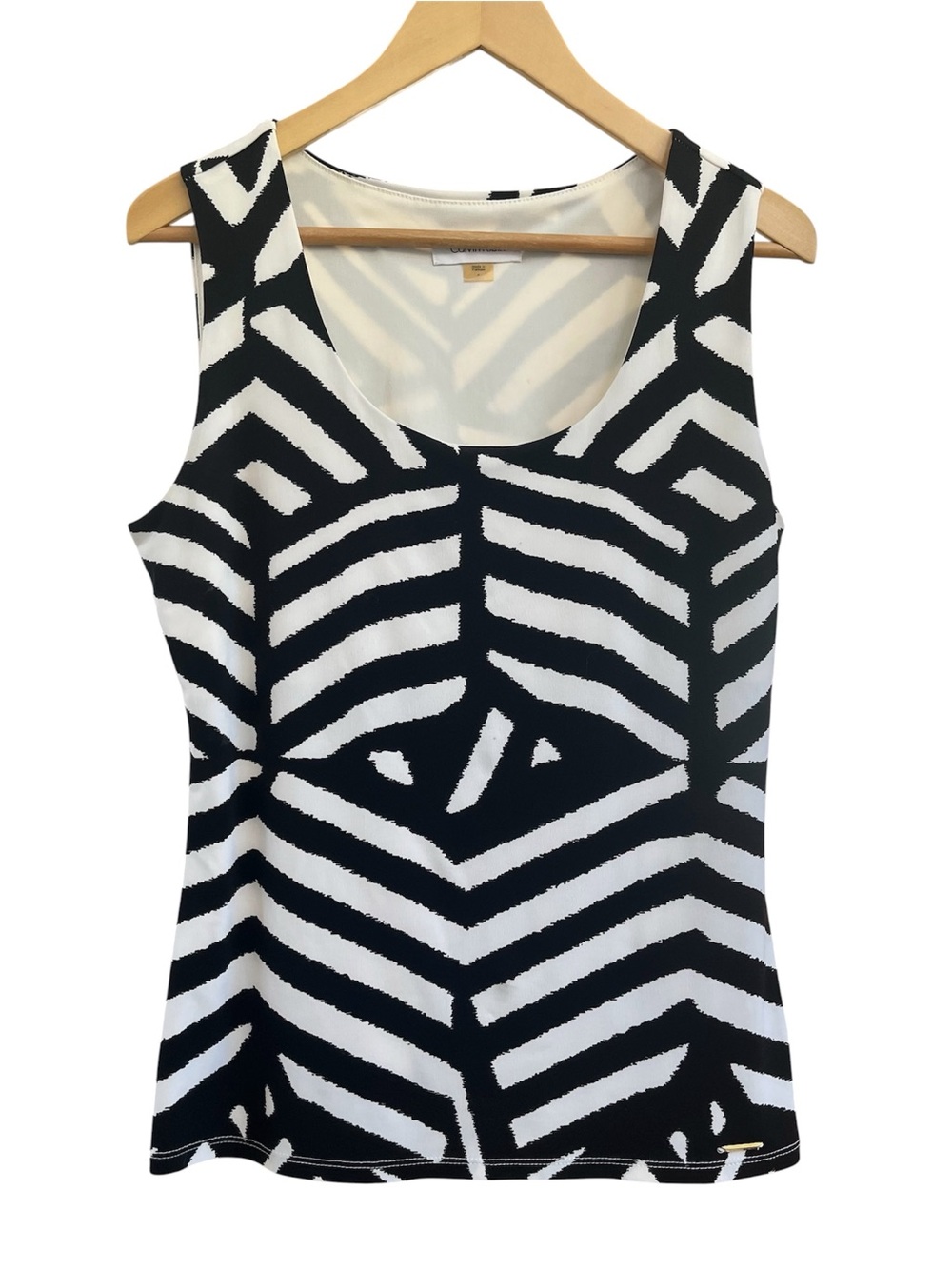 Calvin Klein Black White Sleeveless Top Small Geometric Graphic Tank Career

Con